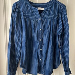 LOFT Navy Striped Button Down Shirt